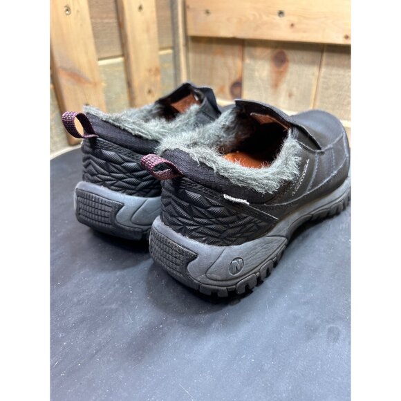 Merrell Womens Black Huckleberry Leather Slip-On Shoes Faux Fur Trim Size 8.5 - Picture 5 of 9